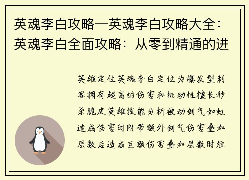 英魂李白攻略—英魂李白攻略大全：英魂李白全面攻略：从零到精通的进阶指南